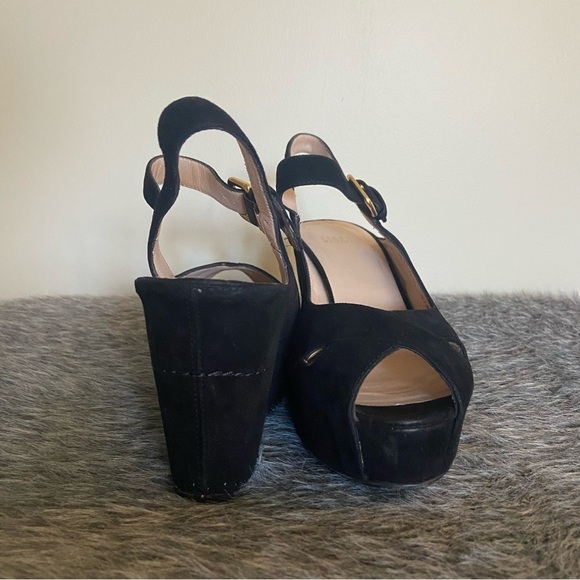 Stuart Weitzman Black Suede Turnover Platform Heel - Picture 9 of 14